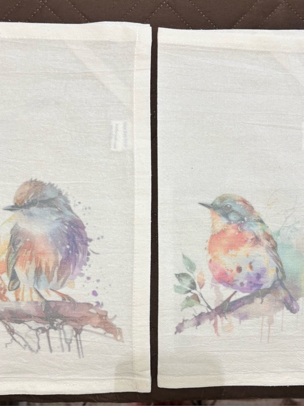 NEW Bird Watercolor Kitchen TeaTowels - White with Multicolor Bird Print